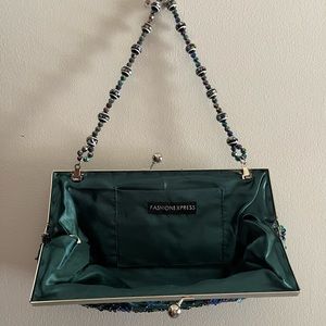 Fashion Express jeweled clutch green blues and turquoise